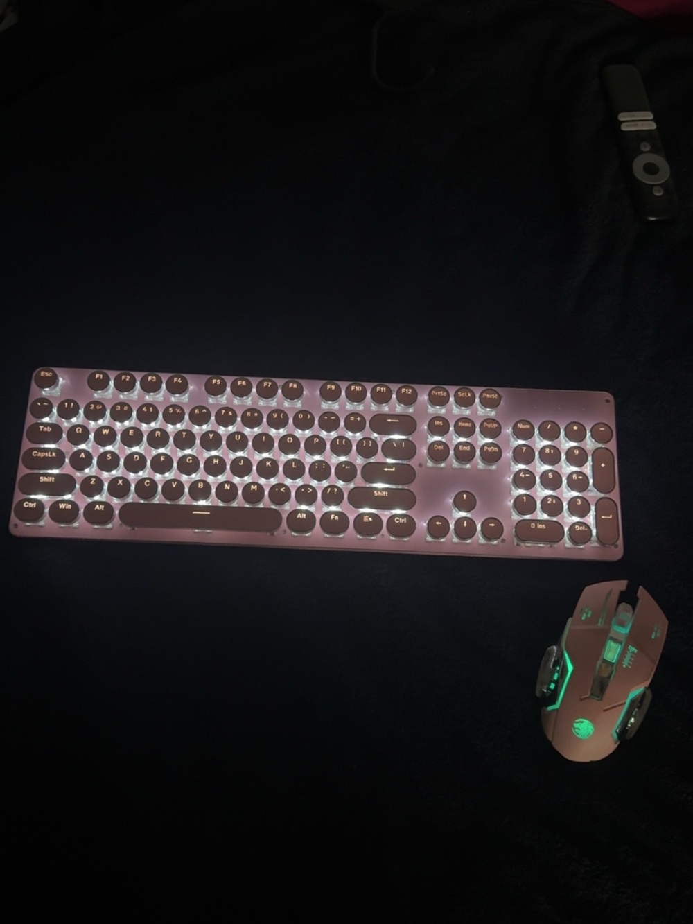 Rose Gold Retro Round-Key Mechanical Keyboard with Matching RGB Mouse